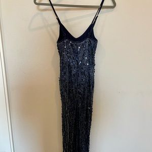 Dark blue sparkly sheer formal dress